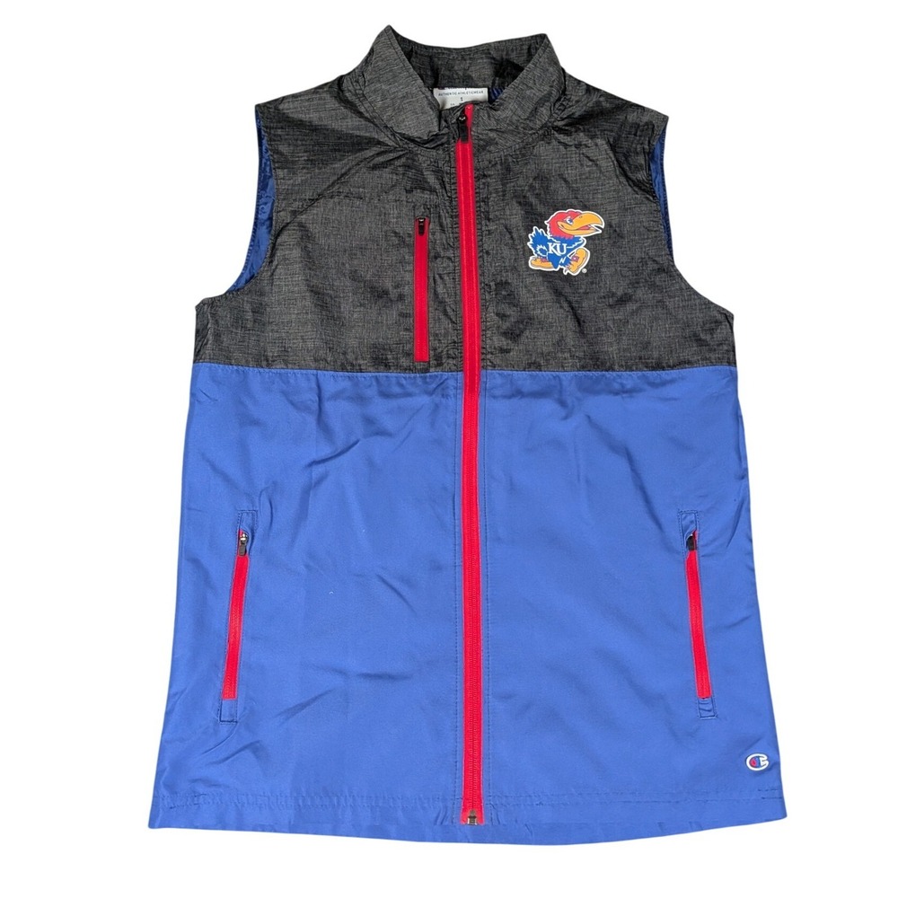 Champion Vest Mens Small Blue Gray Kansas Jayhawks NCAA Full Zip